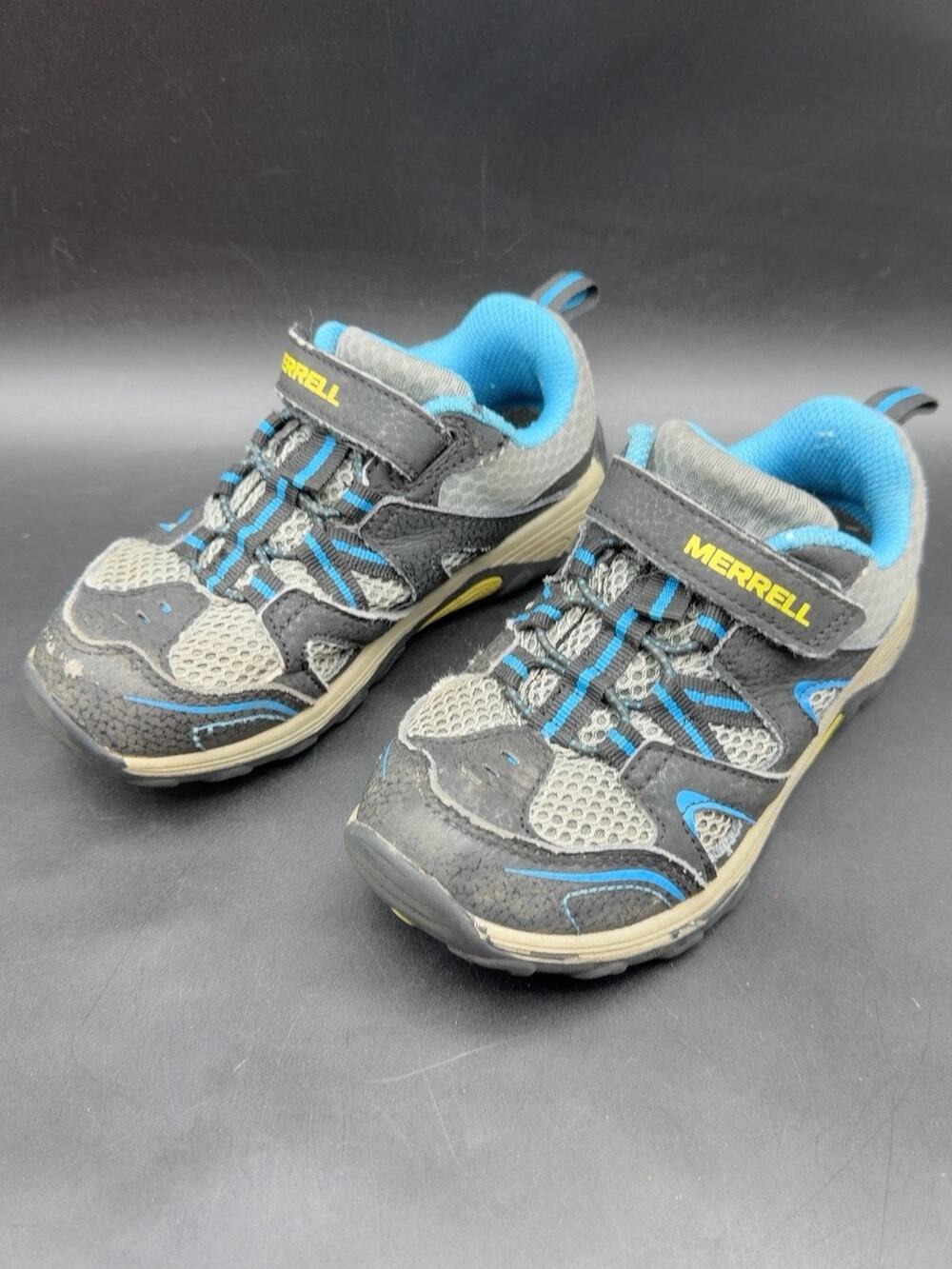 Merrell Trail Chaser Kids 11.5W Hiking Shoe Gray Blue Leather Hook Loop MK261971